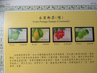 台灣郵票(不含活頁卡)--105年-常142 水果郵票(續2)--全新