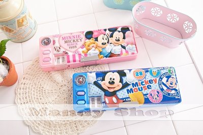 mandyshop【M2201】㊣ Disney迪士尼 / 米奇/ 米妮指南針鉛筆盒 / 收納盒送3枝鉛筆