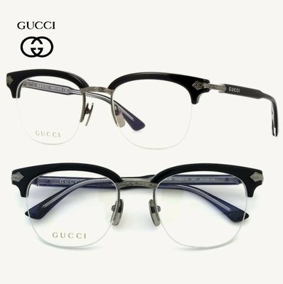 Gucci ►（黑色框×金屬深銀鎳色）眉框半框框型 眼鏡 光學鏡框 中性款｜100%全新正品｜特價!