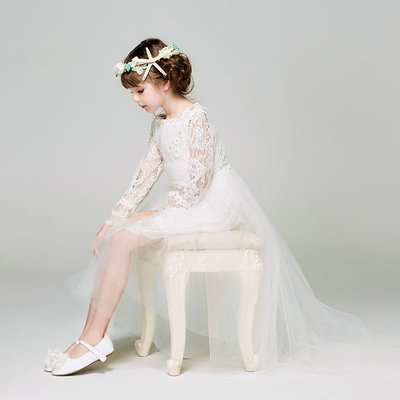 【Kathie Shop】兒童禮服公主裙女童紗裙長袖蕾絲花童婚紗裙主持人鋼琴演出服夏季禮服