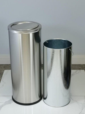 不銹鋼垃圾桶翻蓋直投商用吸煙缸圓桶時尚簡約大號煙灰果皮桶