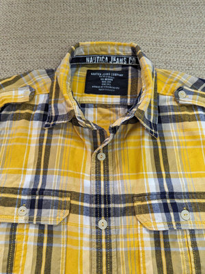 Nautica 黃色軍裝格子襯衫 休閒棉質格紋襯衫 L號 XL號