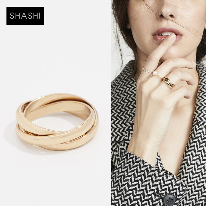 SHASHI 紐約品牌 Vera 薇拉金色三環戒 優雅百搭金色戒指