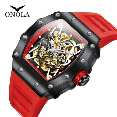 抖音爆款奧駱納/ONOLA全自動機械手錶男士矽膠帶時尚運動防水錶男
