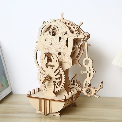 立體拼圖新品海盜船時鐘3D立體拼圖木制玩具 益智拼裝玩具DIY創意