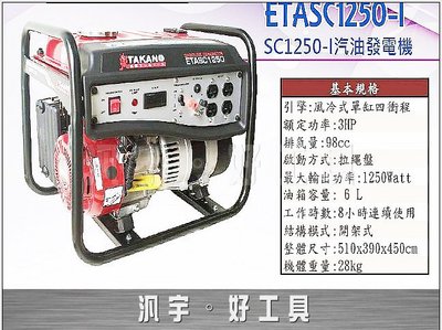 汎宇．好工具｜TAKANO高野ETASC1250-1手拉式1250W汽油發電機((全新))