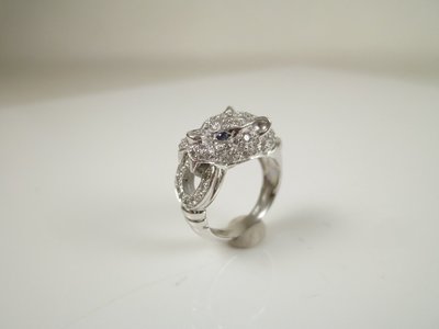 [卡貝拉精品交流] 天然鑽石戒指 1克拉 金錢豹 14白K金 女戒 設計款 豪華鑽戒 豹頭造型