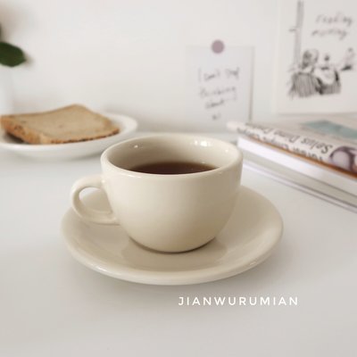 拉花杯ins風米白色簡約陶瓷咖啡杯家用杯碟套裝卡布奇諾拉花摩卡咖啡杯-雙喜生活館