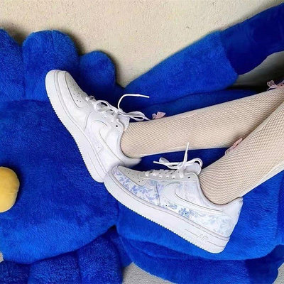 Nike Air Force 1'07純白 空軍一號 溫變青花瓷 低幫休閒板鞋 復古藝術 白藍色 變色 定制球鞋 創意