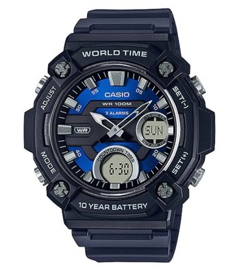 【萬錶行】 CASIO 10 年電池 數位雙顯電子錶 AEQ-120W-2A
