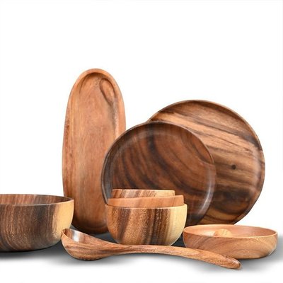 【熱賣精選】餐具套裝碗盤家用日式簡約木質碗中式成套木制品一套餐具一人食