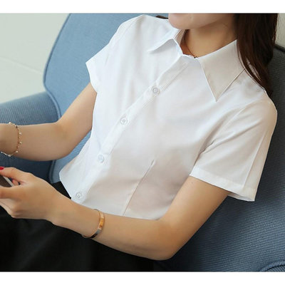女 短袖 襯衫 韓版 V領 氣質 OL 上班族 學生校服 修身 顯瘦 C53-33