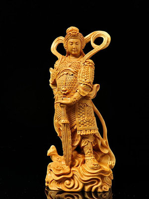 黃楊木雕天然實木擺件關公伽藍韋陀尊者菩薩左右護法神像門神供奉