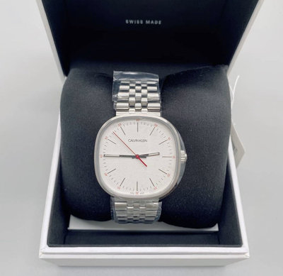 CALVIN KLEIN Squarely 白色面方型錶盤 銀色不鏽鋼錶帶 石英 男士 女士手錶K9Q12136 凱文克萊腕錶 CK中性錶