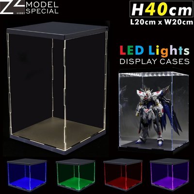 【H40cm】全景照明LED燈 壓克力展示櫃(USB) 高達模型透明防塵保護盒(高20/25/30/35/40cm可選)-極巧