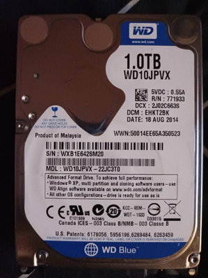 WD 威騰 1TB 2.5吋 8MB 5400轉 SATAIII 藍標硬碟(WD10JPVX)