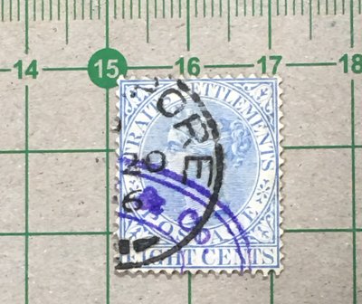 【郵卡庫2/QV】海峽殖民地1894年SC50，藍 8分維多利亞女王，背貼舊票 SP8238