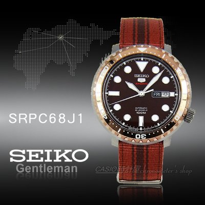 CASIO 時計屋 SEIKO精工 SRPC68J1 日製運動機械男錶 帆布錶帶 咖啡X金 防水100米