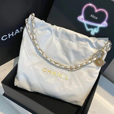 【SUNNY 精品】 chanel 香奈兒 22bag 白色金色字母 單肩包 手提包 鏈條包 小號