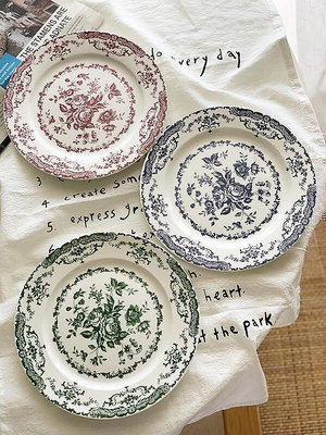 波西塔塔 ins法式復古玫瑰花中古古典陶瓷餐盤意面盤沙拉西餐