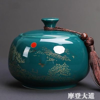熱銷 中式茶葉罐陶瓷密封罐大號普洱茶罐家用醒茶盒復古儲存防潮罐子--可開發票