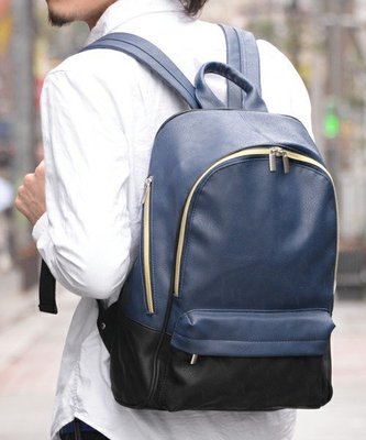 【Mr.Japan】日本限定 DEVICE 手提 後背包 大容量 質感 皮革 後側拉鍊 男女 藍x黑 包包 預購款