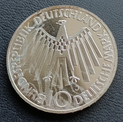 德國   1972年   慕尼黑奧運會   10馬克  J記   銀幣(62.5%銀)   1095