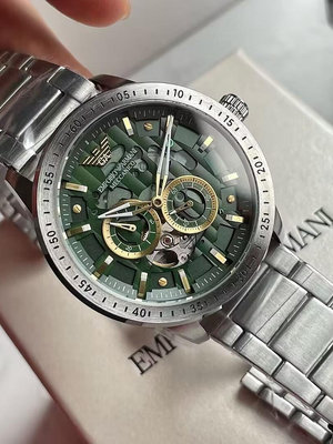 ＂手錶＂Armani阿瑪尼手表商務時尚鏤空防水全自動綠水鬼機械男表AR60053