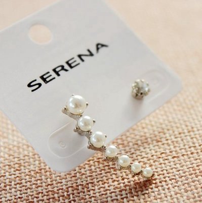 【小麼雜貨】歐美SERENA日韓優雅排排珍珠小鑽 耳環 耳針 2色(現貨)A033(299)下
