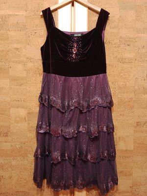 【唯美良品】玉袖子紫紅絲絨亮片網紗洋裝 ~ W620-6229