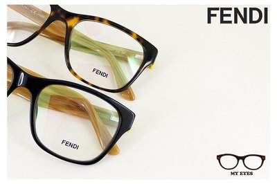 【My Eyes 瞳言瞳語】FENDI 義大利品牌 琥珀色膠框光學眼鏡 書卷風格無敵 清亮質感 仿木鏡腳 (F1027)