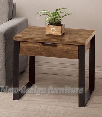 【N D Furniture】台南在地家具-經濟型DIY組裝 E1材質工業風鐵灰色烤漆鐵架胡桃色59cm單抽小茶几TH