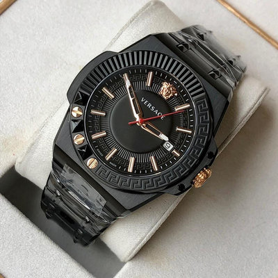 VERSACE Chain Reaction 黑色錶盤 黑色不鏽鋼錶帶 石英 男士手錶 VEDY00719