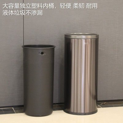 現貨垃圾桶大容量30升50L商場圓形不銹鋼商用蓋大號公共擦紙高桶簡約