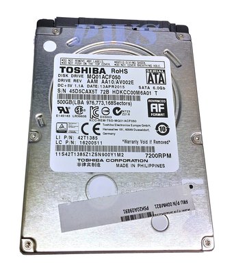 【TOSHIBA MQ01ACF050 500G 500GB 7mm 2.5吋 SATA硬碟】全新機升級拆下