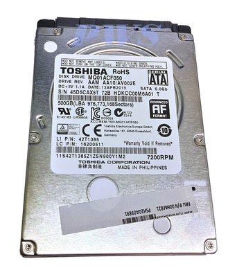 【TOSHIBA MQ01ACF050 500G 500GB 7mm 2.5吋SATA硬碟