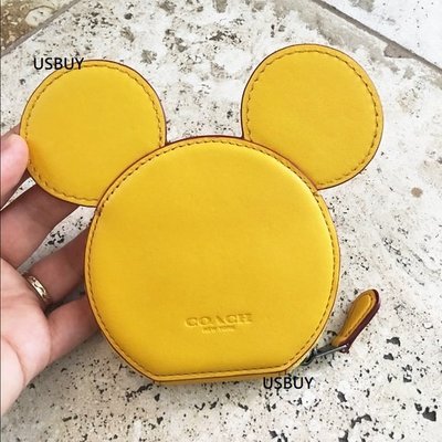 USBUY美國專櫃真品Coach Disney迪士尼聯名限量款【黃/駝-現貨】Micky米老鼠大耳朵真皮零錢包/拍照道具