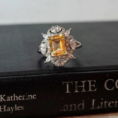 最新降價🇬🇧 英國帶回英國HARRODS天然黃水晶戒指花朵復古活口戒托純銀戒指