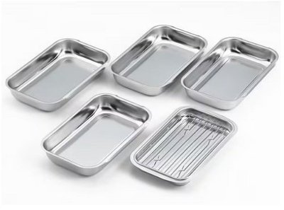 【Apple 艾波好物】吉川金屬 不鏽鋼 方型料理盤 烤物盤 炸物盤 連接盤 六件組 SJ3475