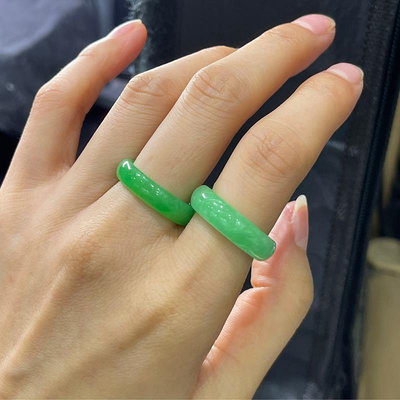 緬甸翡翠冰糯種翠綠色指環飾品果綠色戒指圈陽綠色翡翠指環飾品精 529