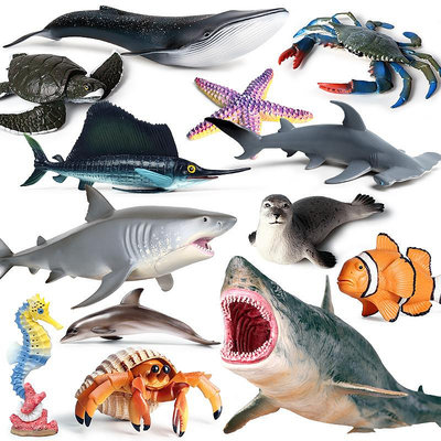 海洋仿真動物模型章魚巨齒大白鯊虎鯨魚安康魚海豚中華鱟水母玩具