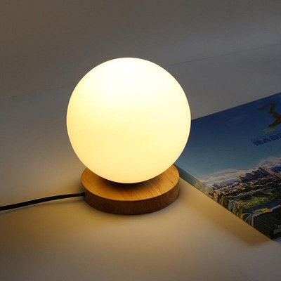 簡約玻璃創意溫馨小夜燈書桌臥室床頭圓球木藝小檯燈