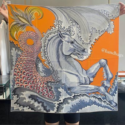 【翰貝格名牌館】全新真品 HERMES 2023 Cheval Sirene 人魚馬 雙面絲巾 方巾 90*90