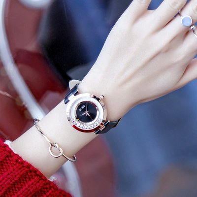 新款手錶女 百搭手錶女古歐GUOU手錶女時尚氣質水鉆石英錶盤皮帶潮流簡約真皮女士手錶