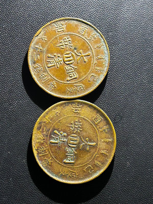 真品古幣古鈔收藏一對大清銅幣二十文中心川
