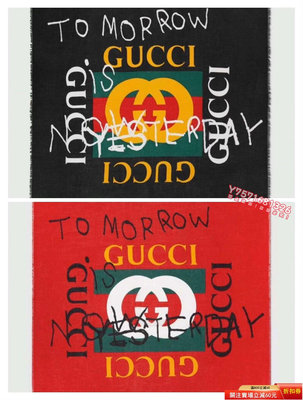 二手 特價 可議價 全新Gucci 古馳涂鴉logo披肩絲巾方巾【維多利亞】3119