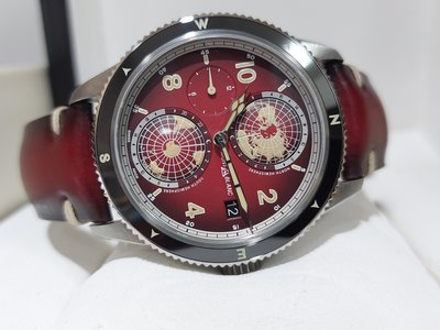 萬寶龍1858 Geosphere 世界時區 動的地球儀 卡瓦格博限量版腕錶 188 枚 背蓋有卡瓦格博圖騰 煙燻紅色面盤 42MM 鈦金屬  2021盒單齊全