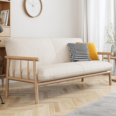 日式原木沙發小戶型客廳三人家具北歐實木雙人沙發1.5米簡約現代