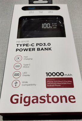 Gigastone PB 8110 10000mAh PD/QC行動電源 黑