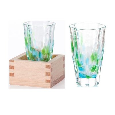 ☘小宅私物☘  日本 津輕 手作清酒杯-萌綠(含木盒) 125ml 日本製 水杯 玻璃杯